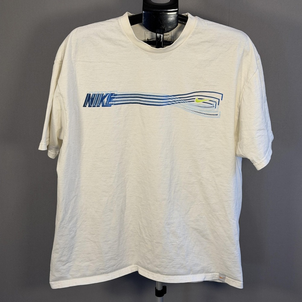 Nike Shirt Mens XL White Blue Stripe Graphic Tee Swim Logo Tagless Honduras